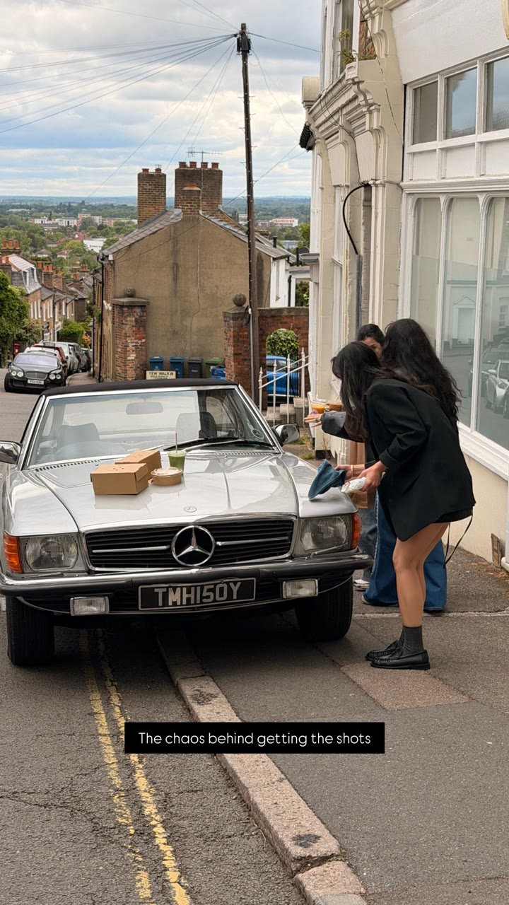Styling a dish on a vintage car bonnet on a London street